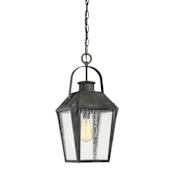 Quoizel Carriage Single Light 10" Wide Outdoor Lantern Style Pendant with Seedy Glass Shade Mottled Black