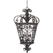 Quoizel Fort Quinn 4 Light 19" Wide Outdoor Foyer Pendant with Metal Lantern Shade Marcado Black