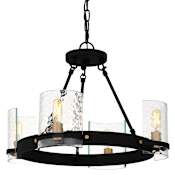 Quoizel Gloucester 4 Light 20" Wide Ring Chandelier with Hammered Glass Shades Matte Black
