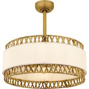 Quoizel Kate 12" 3 Blade Indoor Ceiling Fandelier with Rattan and Fabric Shade Brushed Gold
