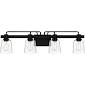 Quoizel Lydia 4 Light 34" Wide Vanity Light with Seedy Glass Shades Matte Black