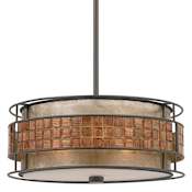 Quoizel Laguna 3 Light Drum Pendant with Oyster Mica And Mosaic Tile Shade Renaissance Copper