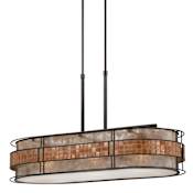 Quoizel Laguna 3 Light 37" Linear Chandelier with Oyster Mica And Mosaic Tile Shade Renaissance Copper
