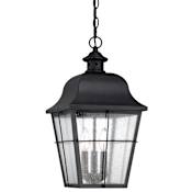 Quoizel Millhouse 3 Light 10" Wide Outdoor Taper Candle Pendant with Seeded Glass Panels Mystic Black
