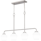 Quoizel Nielson 4 Light 36" Wide Linear Chandelier with Etched Opal Shades Brushed Nickel