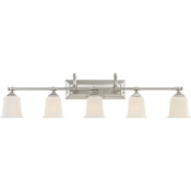 Quoizel Nicholas 5 Light 42" Wide Bathroom Vanity Lights with Patterned/Etched Glass Brushed Nickel