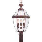 Quoizel Newbury 3 Light 23" Tall Post Lantern with Clear Glass Aged Copper