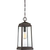 Quoizel Ravenel Single Light 8" Wide Outdoor Mini Pendant with Glass Panel Shades Western Bronze