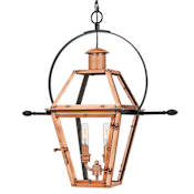 Quoizel Rue De Royal 2 Light 21" Wide Outdoor Pendant with Clear Glass Shade Aged Copper