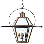 Quoizel Rue De Royal 4 Light 28" Wide Outdoor Pendant with Clear Glass Shade Aged Copper