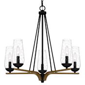 Quoizel Rochester 5 Light 25" Wide Taper Candle Style Chandelier with Seedy Glass Shades Matte Black