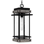 Quoizel Strader 10" Wide Wood Mini Pendant with Seedy Glass Shade Matte Black