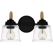 Quoizel Seabreeze 2 Light 15" Wide Bathroom Vanity Light with Hammered Glass Shades Matte Black