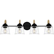 Quoizel Seabreeze 4 Light 31" Wide Bathroom Vanity Light with Hammered Glass Shades Matte Black