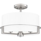 Quoizel Seymour 3 Light 15" Wide Semi-Flush Drum Ceiling Fixture with Etched Opal Ribbed Glass Shade Brushed Nickel