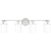 Quoizel Seymour 4 Light 31" Wide Bathroom Vanity Light with Ribbed Etched Opal Glass Shades Brushed Nickel