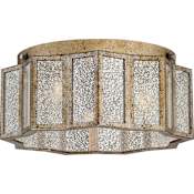 Quoizel Shrine 3 Light 16" Wide Flush Mount Ceiling Fixture with a Mercury Glass Panel Aged Gold