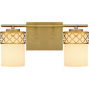 Quoizel Tenley 2 Light 15" Wide Bathroom Vanity Light with Etched Opal Shades Aged Brass