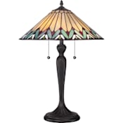 Quoizel Tiffany 2 Light 23" Tall Table Lamp with Tiffany Glass Shade Bronze Patina