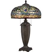 Quoizel Tiffany 2 Light 26" Tall Table Lamp with Tiffany Glass Shade Bronze