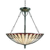 Quoizel Tiffany 4 Light Bowl Pendant with Tiffany Stained Glass Vintage Bronze