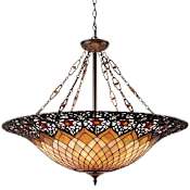 Quoizel Tiffany 6 Light Bowl Pendant with Tiffany Stained Glass Vintage Bronze