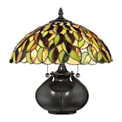 Quoizel Tiffany 2 Light 14-1/2" High Vase Table Lamp with Tiffany Glass Shade Valiant Bronze