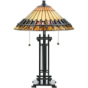 Quoizel Chastain 2 Light 23" Tall Table Lamp with Tiffany Glass Shade Bronze Patina
