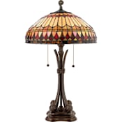 Quoizel Tiffany 2 Light 27" Tall Table Lamp with Tiffany Glass Shade Brushed Bullion
