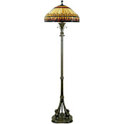 Quoizel Tiffany 2 Light 60" Tall Floor Lamp with Tiffany Glass Shade Brushed Bullion