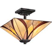 Quoizel Asheville 2 Light 14" Wide Semi-Flush Ceiling Fixture with Tiffany Glass Valiant Bronze