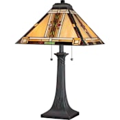 Quoizel Navajo 2 Light 25" Tall Table Lamp with Tiffany Glass Shade Valiant Bronze