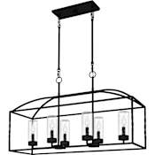 Quoizel Thatcher 6 Light 37" Wide Taper Candle Style Outdoor Chandelier with Seedy Glass Shades Earth Black