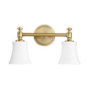 Quorum International Rossington 2 Light 16-1/8" Wide Bathroom Vanity Light with Satin Opal Shade Brass
