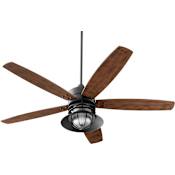 Quorum International Portico 60" 5 Blade Indoor / Outdoor Ceiling Fan with Light Kit and Wall Control Noir