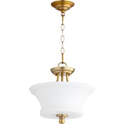 Quorum International Rossington 2 Light 13" Wide Pendant / Semi-Flush Ceiling Fixture Aged Brass