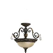 Quorum International 2 Light Dual Mount Ceiling Fixture with Amber Linen Glass Shade from the Rio Salado Collection Toasted Sienna With Mystic Silver