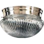 Quorum International 2 Light Flushmount Ceiling Fixture with Clear Ribbed Glass Shade Satin Nickel
