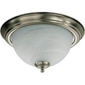 Quorum International 2 Light Flushmount Ceiling Fixture with Faux Alabaster Frosted Glass Shade Satin Nickel / Faux Alabaster