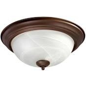 Quorum International 2 Light Flushmount Ceiling Fixture with Faux Alabaster Frosted Glass Shade Oiled Bronze