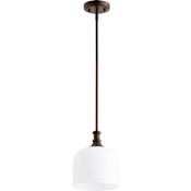 Quorum International Richmond Single Light 8" Wide Mini Pendant with Satin Opal Shade Oiled Bronze