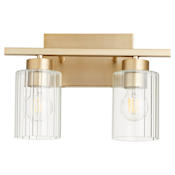 Quorum International Ladin 2 Light 14" Wide Vanity Light with Shades Aged Brass / Clear Fluted Glass