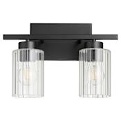 Quorum International Ladin 2 Light 14" Wide Vanity Light Textured Black / Clear Fluted Glass