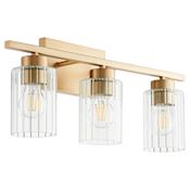 Quorum International Ladin 3 Light 22" Wide Vanity Light with Shades Aged Brass / Clear Fluted Glass