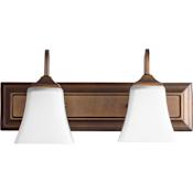 Quorum International 2 Light 18" Wide Bathroom Vanity Light Oiled Bronze / Satin Opal