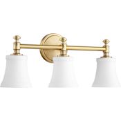 Quorum International Rossington 3 Light 21-1/2" Wide Bathroom Vanity Light with Satin Opal Shade Aged Brass / Satin Opal