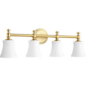 Quorum International Rossington 4 Light 30" Wide Bathroom Vanity Light with Satin Opal Shade Aged Brass / Satin Opal