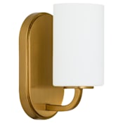 Quorum International Rutherford 9" Tall Bathroom Sconce with Satin Opal Shade Brushed Brass