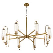 Quorum International Whitmire 8 Light 44" Wide Chandelier with Clear, Ribbed Glass Shades Brushed Brass
