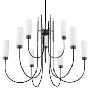 Quorum International Jerome 9 Light 35" Wide Pillar Candle Style Chandelier with Ribbed, Milky Glass Shades Matte Black